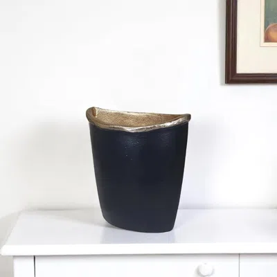 Hivvago 8" Black And Gold Oval Aluminum Table Vase In Black