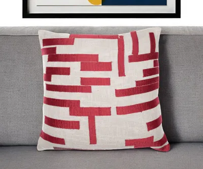 Hivvago 24" Red And Ivory Geometric Cotton Blend Throw Pillow With Embroidery In Red