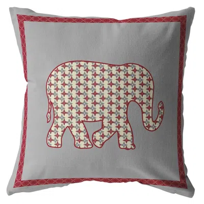 Hivvago 16" Red Gray Elephant Zippered Suede Throw Pillow In Multi