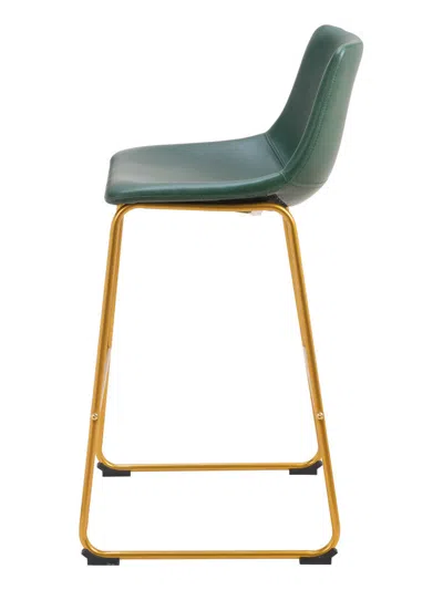 Hivvago Set Of Two 29" Green And Gold Faux Leather And Steel Bar Height Bar Chairs In Green