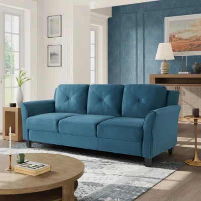 Hivvago Modern 3-seater Upholstered Sofa In Blue Microfiber With Button Tufted Cushions In Blue