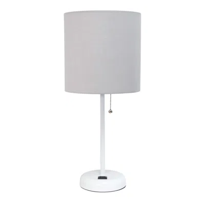Hivvago Set Of Two 20" White Metal Table Lamp With Gray Drum Shade In White