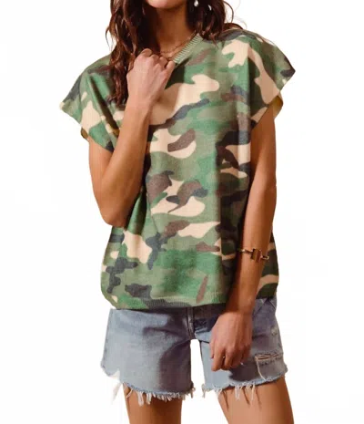 Eesome Dolman Soft Sweater Top In Camouflage Print In Green