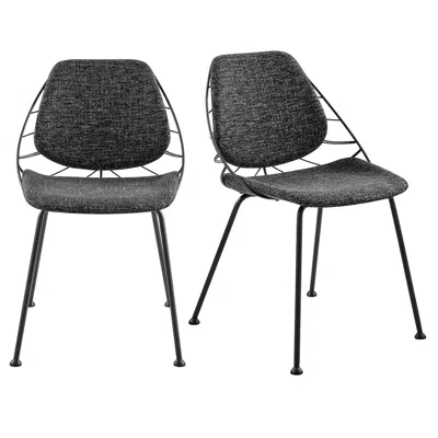 Hivvago Set Of Two Black Upholstered Fabric Dining Side Chairs In Black