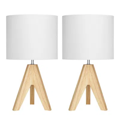 Hivvago Set Of 2 - Scandinavian Style Tripod Desk Lamp With White Linen Drum Shade In Multi