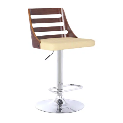 Hivvago 24" Cream And Silver Faux Leather And Iron Low Back Adjustable Height Bar Chair In Multi