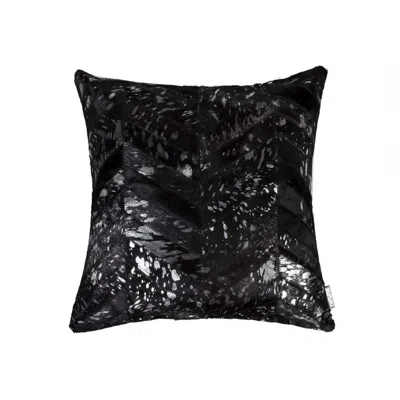 Hivvago Set Of Two 18" Black And Silver Chevron Cowhide Throw Pillows With Glitter