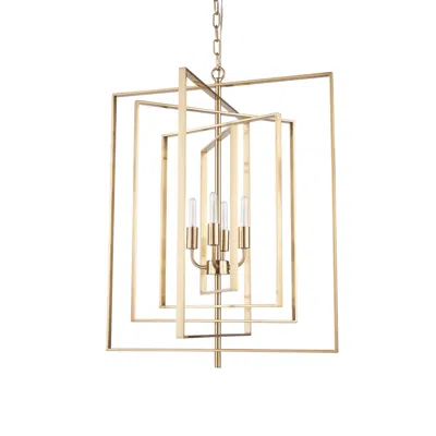 Hivvago Antiqued Gold Geometric Four Light Metal Dimmable Chandelier In Gold