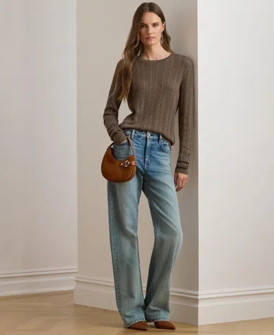 Ralph Lauren Women's Long Sleeves Pointelle-knit Sweater In Brown