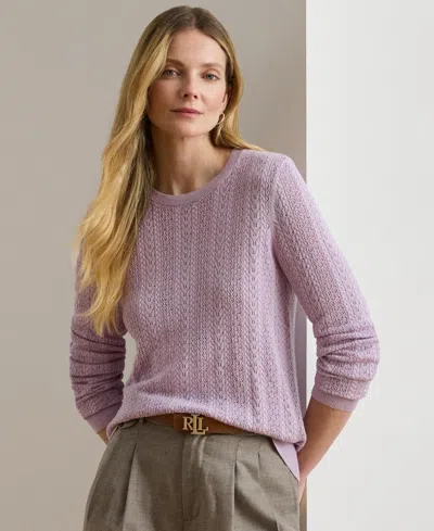 Ralph Lauren Womens Long Sleeves Pointelle Knit Sweater P Xs Xxl In Purple