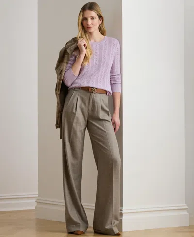 Ralph Lauren Womens Long Sleeves Pointelle Knit Sweater P Xs Xxl In Purple