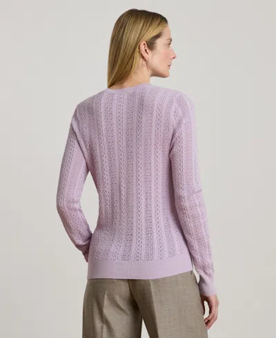 Ralph Lauren Womens Long Sleeves Pointelle Knit Sweater P Xs Xxl In Purple