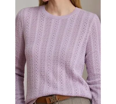 Ralph Lauren Womens Long Sleeves Pointelle Knit Sweater P Xs Xxl In Purple