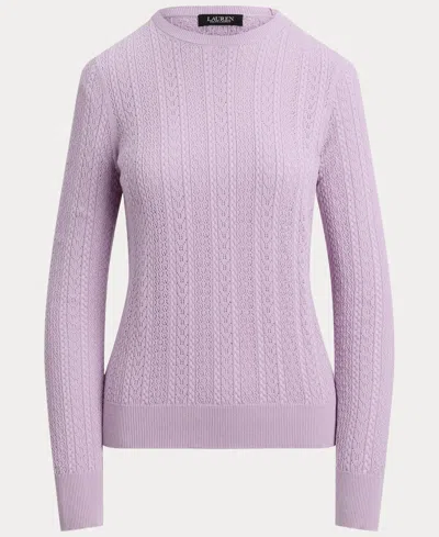 Ralph Lauren Womens Long Sleeves Pointelle Knit Sweater P Xs Xxl In Purple