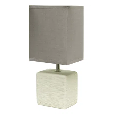 Hivvago 12" White Ceramic Square Table Lamp With Gray Shade In Gray