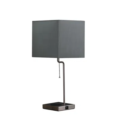 Hivvago 22" Gray Bedside Table Lamp With Gray Square Shade In Gray