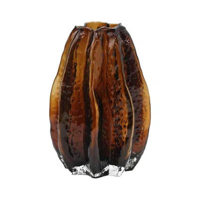 Hivvago 8" Burnt Umber Wavy Glass Table Vase In Brown