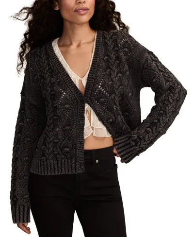 Lucky Brand Crop Cable Knit Cardigan In Black