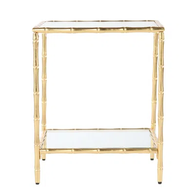 Hivvago 23" Gold Glass Top Square End Table With Shelf In Gold