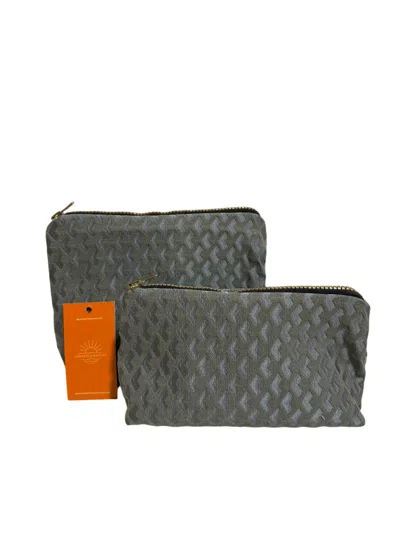 Sunsets Of Naples Make Up Bags Set In Green Print In Gray