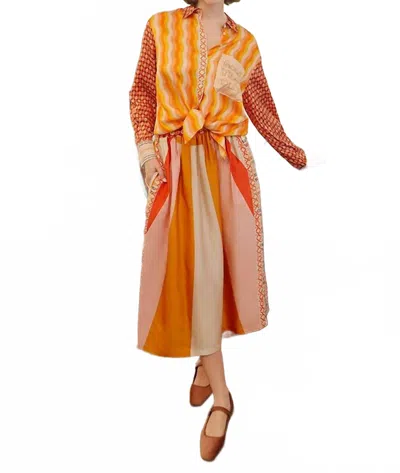 Me369 Layla Midi Skirt In Orange Summer In Multi