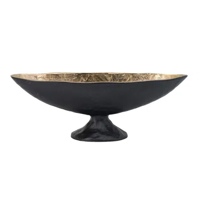 Hivvago 5" Black And Gold Oval Aluminum Table Vase In Black