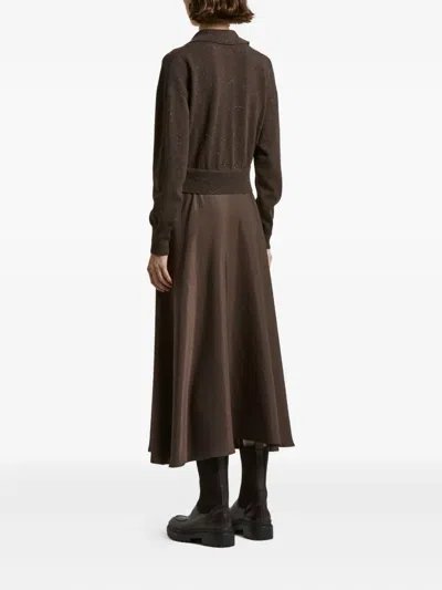 Peserico Mixed-material Long Dress With Knit Bodice In Brown