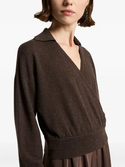 Peserico Mixed-material Long Dress With Knit Bodice In Brown