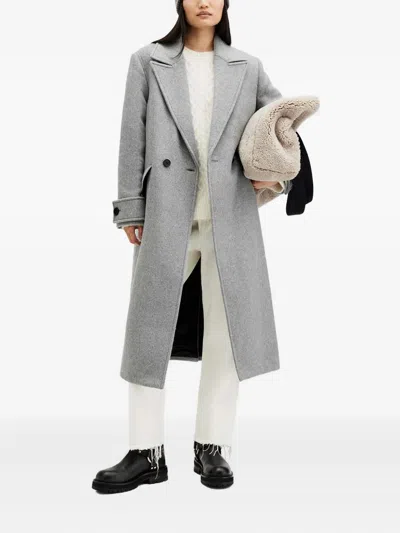Allsaints Mabel Double Breasted Oversized Coat In Gray