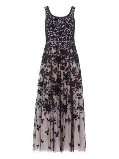 Needle & Thread Embroidered-flowers Scoop-neck Maxi Dress In Black