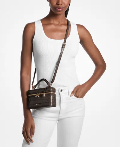 Michael Kors Jana Extra-small Crocodile Embossed Leather Convertible Crossbody Bag In Brown