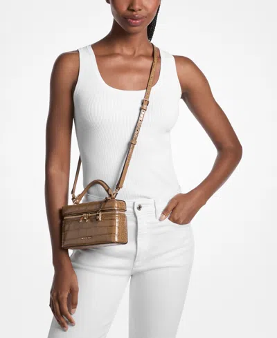 Michael Kors Jana Extra-small Crocodile Embossed Leather Convertible Crossbody Bag In Brown