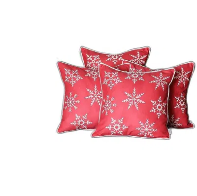 Hivvago Set Of 4 Red And White Snowflakes Throw Pillows In Red