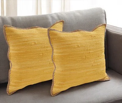 Hivvago Set Of Two 20" Yellow Cotton And Jute Throw Pillows With Texture In Yellow