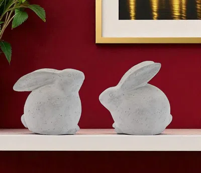 Hivvago Set Of Two Gray Polyresin Rabbit Figurine In White