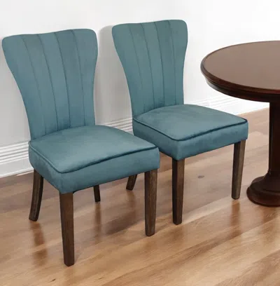 Hivvago Set Of Two Teal Blue And Brown Upholstered Velvet Dining Parsons Chairs In Blue