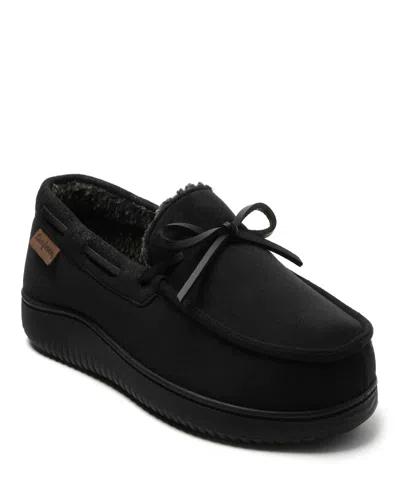 Dearfoams Mens Pierce Microsuede Moc With Tie Slippers In Black