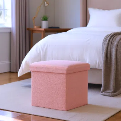 Hivvago 12" Pink Boucle Cube Storage Ottoman In Pink