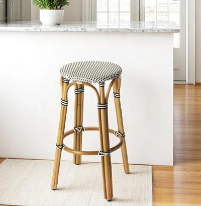 Hivvago 30" Natural Black And White Rattan Backless Bar Height Bar Chair In Brown