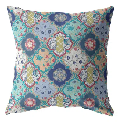 Hivvago 18" Blue Peach Trellis Suede Zippered Throw Pillow In Multi