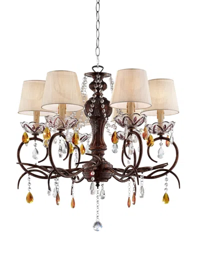 Hivvago Burnished Bronze Hanging Ceiling Lamp With Clear And Amber Crystals In Neutral