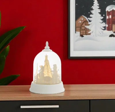 Hivvago 9" White Plastic Christmas Snowman Tabletop Sculpture With Led In White