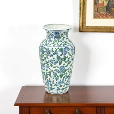 Hivvago 24" Blue And Green Paisley Round Porcelain Table Vase In Green