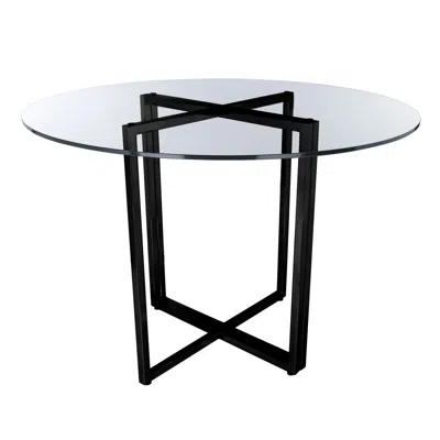 Hivvago 24" Clear And Black Rounded Glass And Metal Trestle Base Dining Table In Transparent