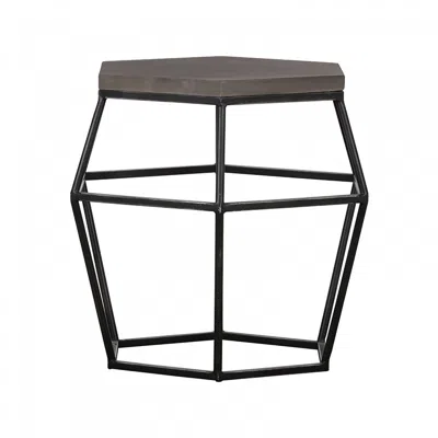 Hivvago Modern Gray Concrete And Black Metal Hexagonal End Table In Brown