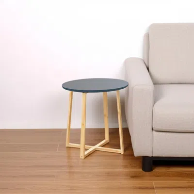 Hivvago 20" Gray And Natural Solid Wood Round Cross Legs End Table In Green