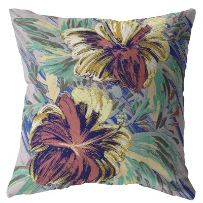 Hivvago 16" Terracotta Hibiscus Zippered Suede Throw Pillow In Multi
