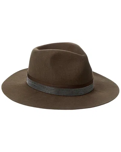 Bruno Magli Micro Ball Chain Leather-trim Wool Felt Fedora In Brown