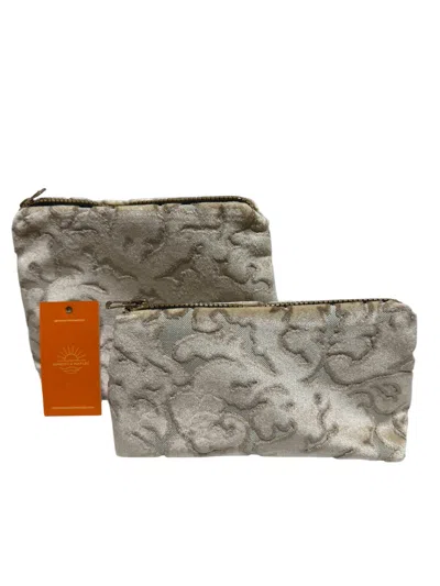 Sunsets Of Naples Make Up Bags Set In Cream Velvet In Multi