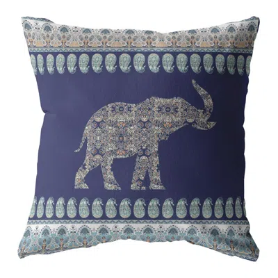 Hivvago 18" Navy Ornate Elephant Zippered Suede Throw Pillow In Multi